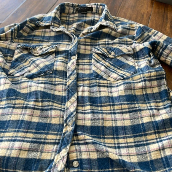 Sanctuary Flannel button down Shirt  Women small Blue Plaid Cotton - Picture 11 of 12